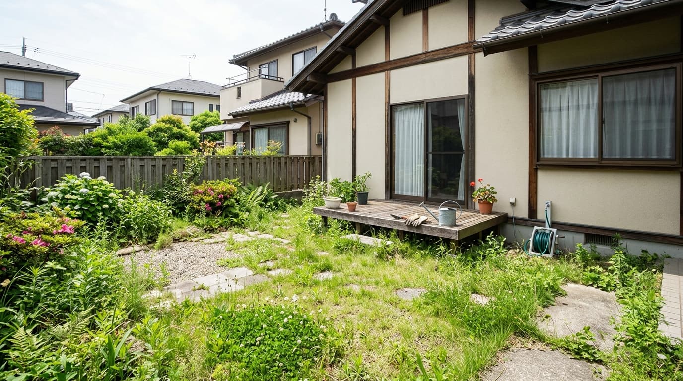 屋外に残っている園芸用品などのイメージ