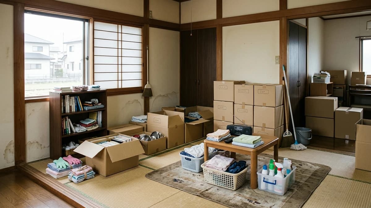 水害後に室内で家財を仕分け整理する様子