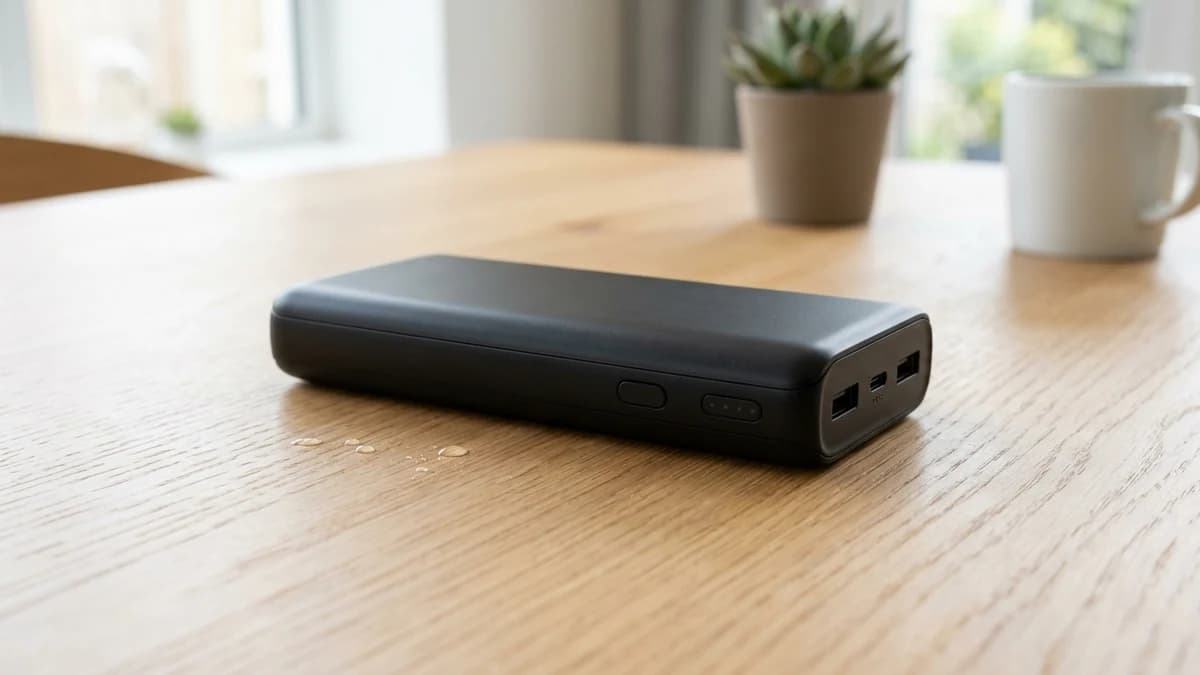 水濡れしたモバイルバッテリーの安全確認イメージ