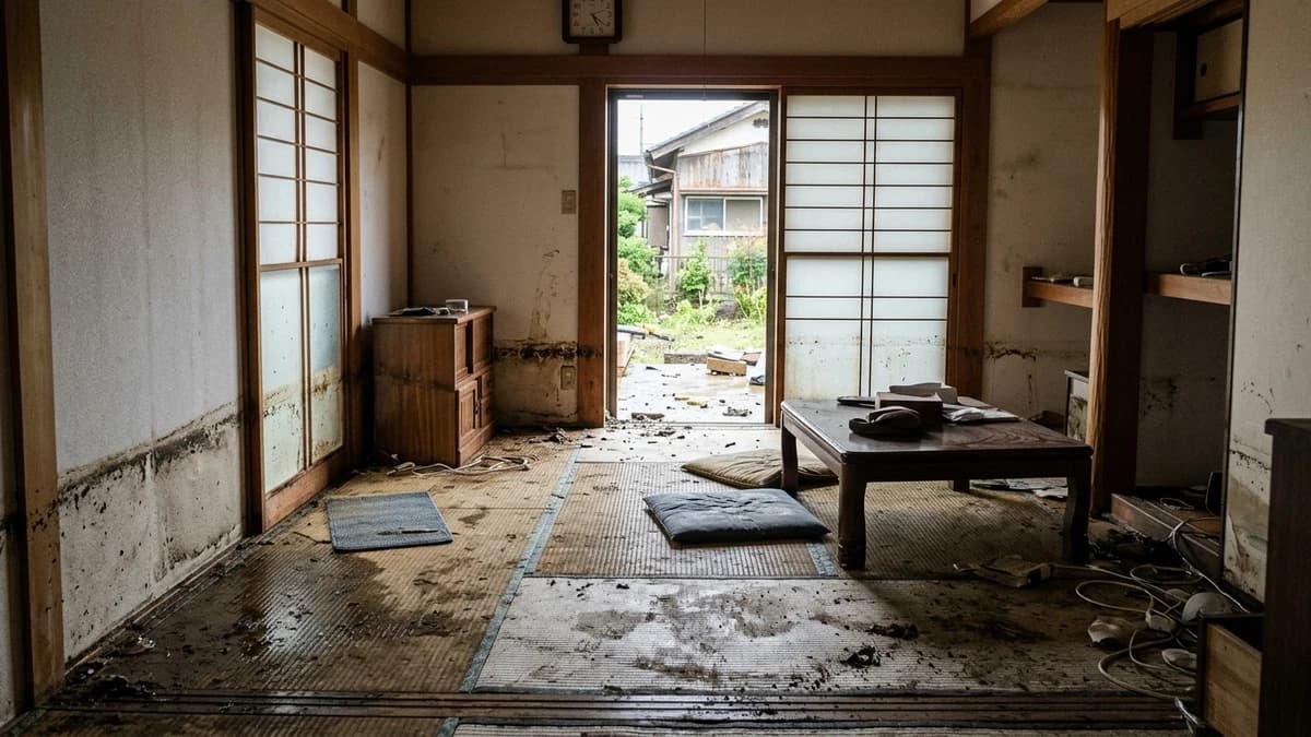 佐倉市で大雨や浸水後に濡れた家財や畳の片付けを行うイメージ