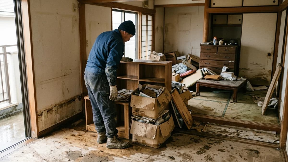 水害後の家財整理や片付けの手順を確認するイメージ