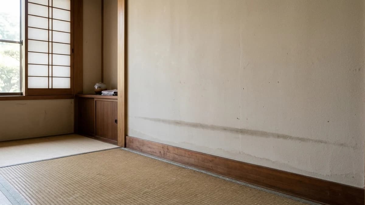 浸水被害を受けた住宅の壁面と浸水痕の記録