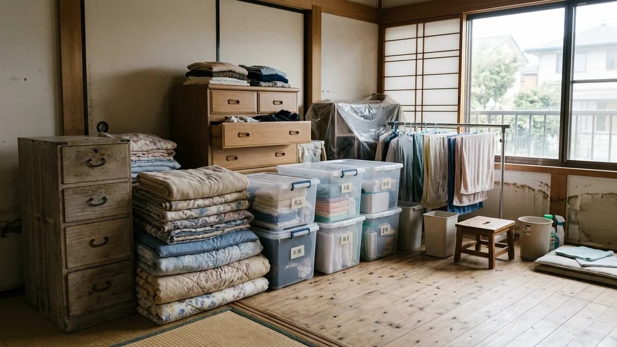 浸水後の家財整理を説明する参考イメージ