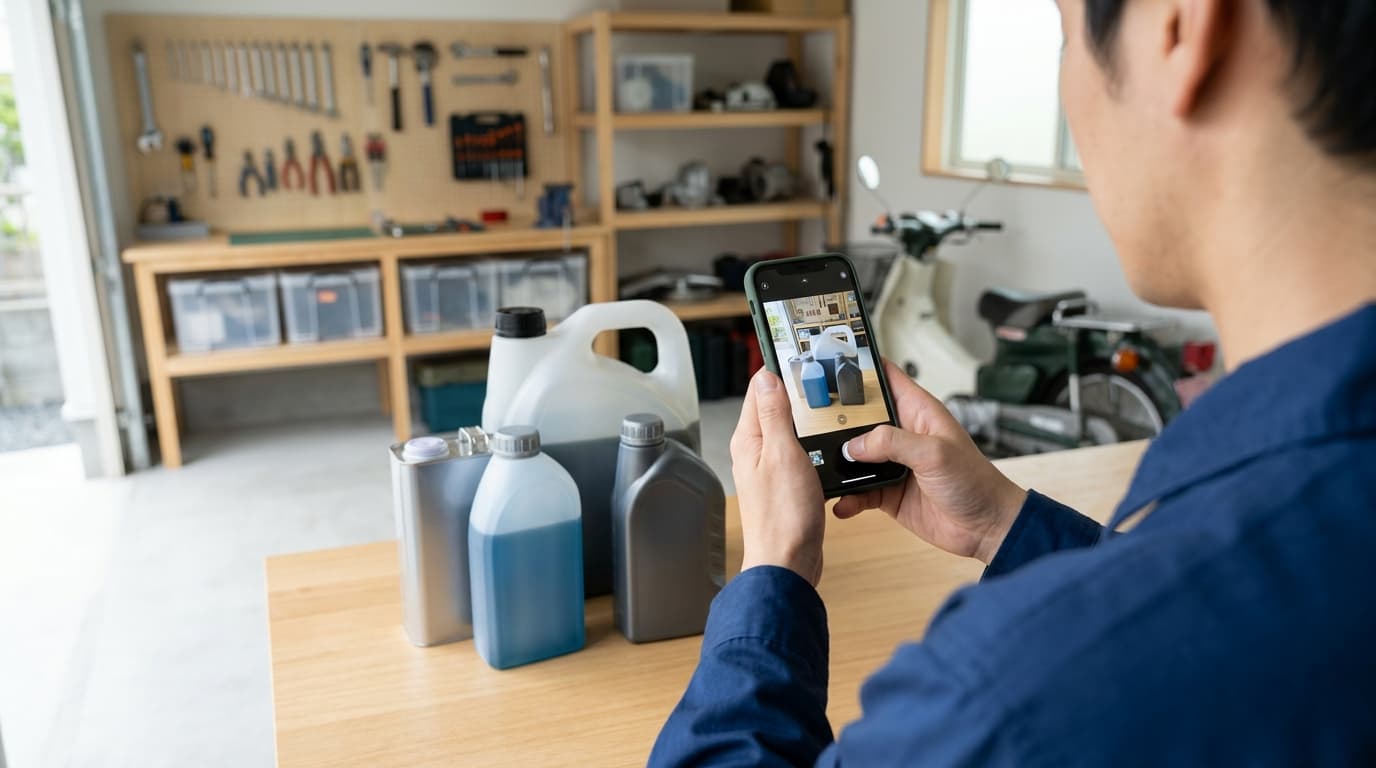 廃油容器の状態をスマートフォンで伝えるイメージ