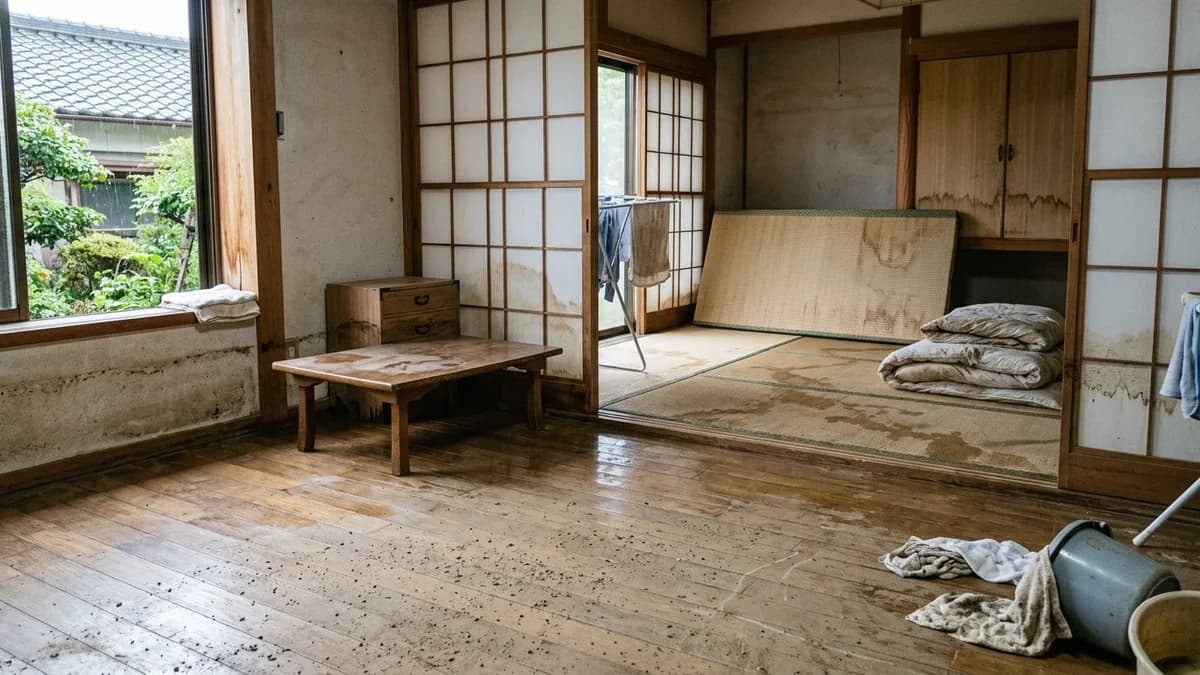 浸水後の住宅室内を説明する参考イメージ