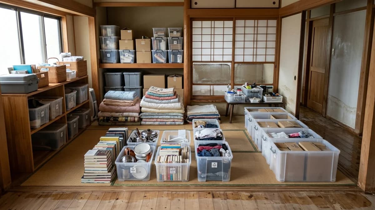 浸水後の家財整理を説明する参考イメージ